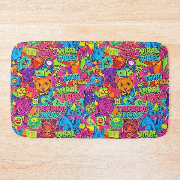 Item preview, Viral Vibes Sticker Bomb Pattern – Neon Y2K Animals and Internet Pop Art Print designed and sold by Kaleidoscope Print.
