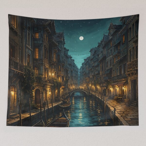 Item preview, Moonlit Venice Canal at Night – Romantic Gothic Cityscape Print designed and sold by Kaleidoscope Print.