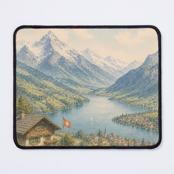 Item preview, Interlaken Travel Poster, Switzerland Alps Lake Landscape Art, Vintage Mountain Wall Decor, Scenic Nature Print designed and sold by Art-Selling.