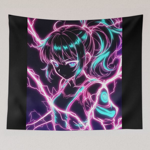 Item preview, Cyberpunk Neon Lightning Girl – Cyan Pink Electric Aura designed and sold by RadaQueen.