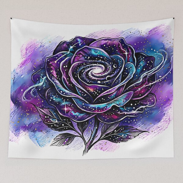 Item preview, Celestial Galaxy Rose Spiral Nebula Fantasy Flower Watercolor & Colored Pencil Illustration designed and sold by meesub.