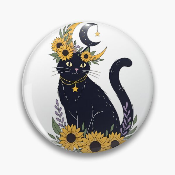 Item preview, Star Charm Black Cat Crescent Moon Flower Wreath Gift designed and sold by pumsquare.