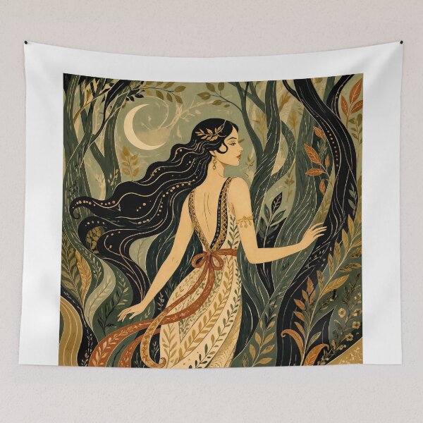 Item preview, Wall Art - Postcard - Mystical Forest Goddess in Flowing Art Nouveau Gown designed and sold by ForeverPrintsOK.