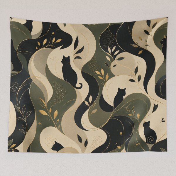 Item preview, Luxury Cat Pattern Scarf | Elegant Abstract Cat Silhouette Design | Minimalist Fashion Textile Print designed and sold by IconicDesignsXd.