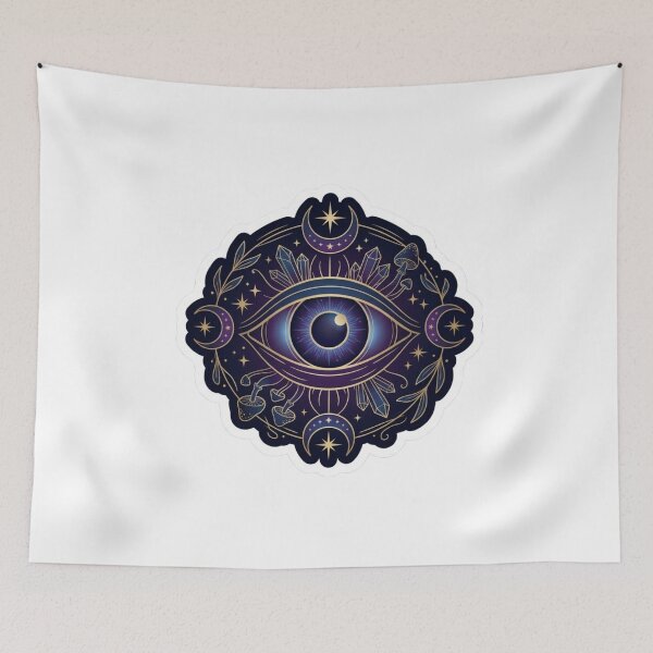 Item preview, Mystical All-Seeing Eye Die-Cut Sticker - Bohemian Celestial Occult Art with Gold Accents & Sacred Geometry designed and sold by Velmora Studio.
