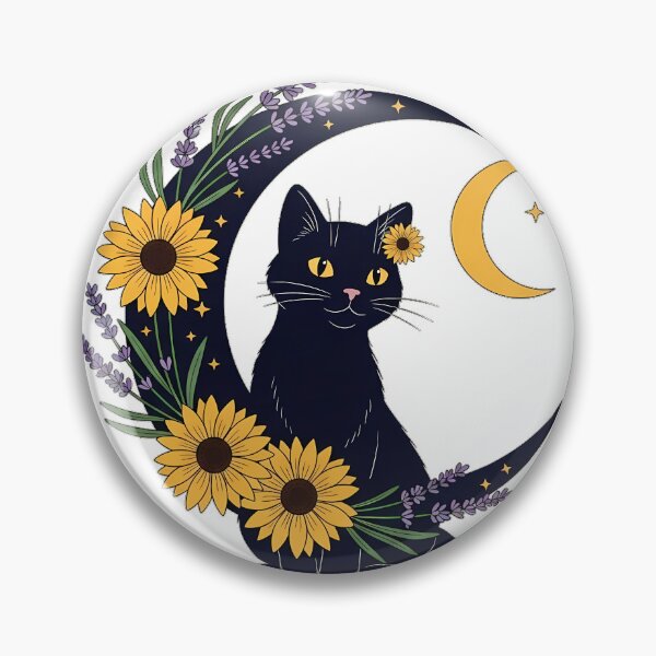 Item preview, Black Cat Lavender Sprigs Crescent Moon Flower Wreath Gift designed and sold by pumsquare.