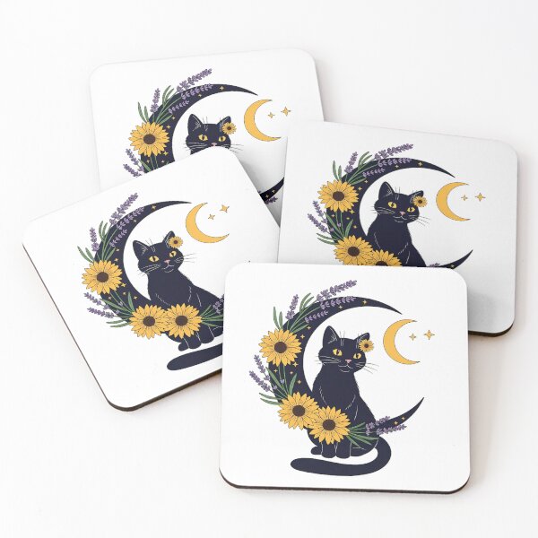 Item preview, Black Cat Lavender Sprigs Crescent Moon Flower Wreath Gift designed and sold by pumsquare.
