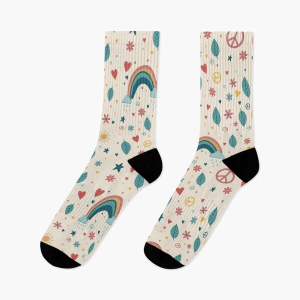 Item preview, Peace Love Nature Pattern Boho - Hippie Pattern Rainbow Flowers Hearts designed and sold by charlypicazo.