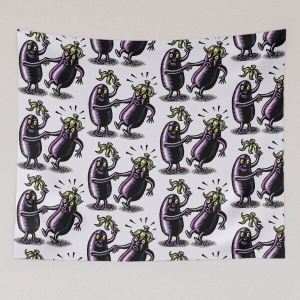 Item preview, An eggplant person greets another eggplant person politely lifting his stem cap off like a hat designed and sold by LisaHaney.