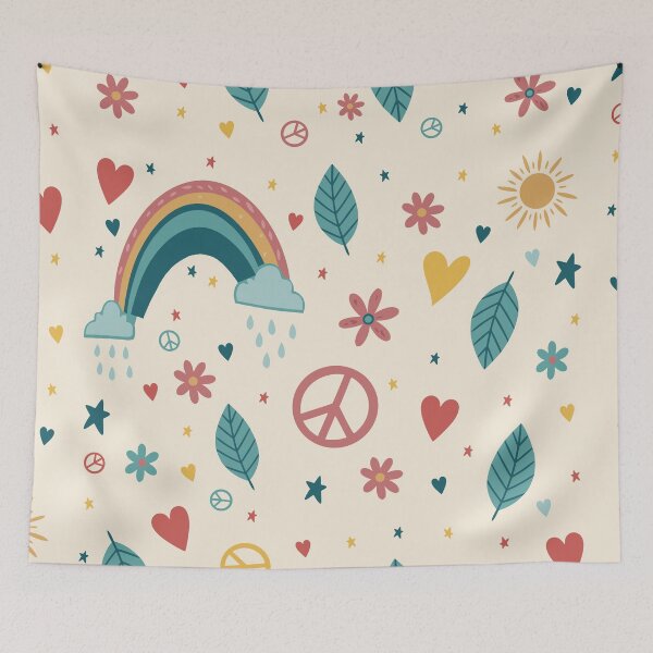 Item preview, Peace Love Nature Pattern Boho - Hippie Pattern Rainbow Flowers Hearts designed and sold by charlypicazo.