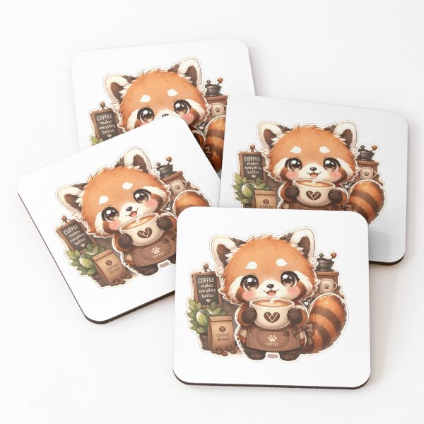 Item preview, Kawaii Red Panda Coffee Lover Sticker  designed and sold by Ashley critters.