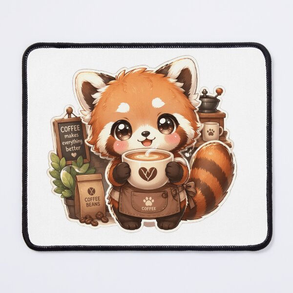 Item preview, Kawaii Red Panda Coffee Lover Sticker  designed and sold by Ashley critters.