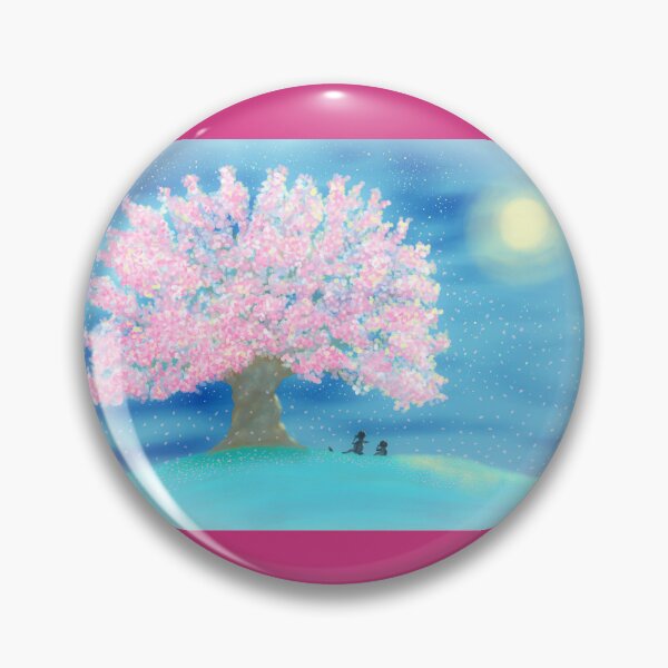 Item preview, Three friends watching mystical cherry blossoms at night designed and sold by greenPQBstudio.