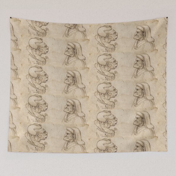 Item preview, Two Grotesque Heads by Leonardo da Vinci: Renaissance Caricature Sketch Fine Art Print designed and sold by artofuniverse.