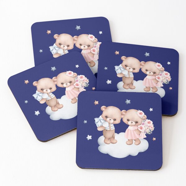 Item preview, Cute Watercolor Teddy Bear Couple on Cloud with Flowers and Stars designed and sold by SolutionsArt.