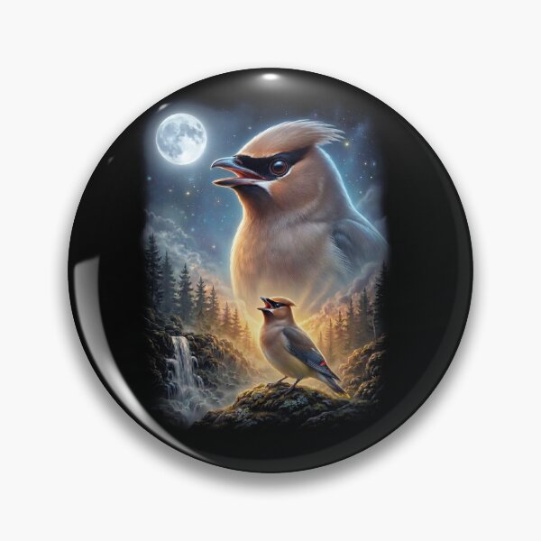 Item preview, Funny Cedar Waxwing Howling Moon Art Bird Lover Birding designed and sold by DoodleTortle.