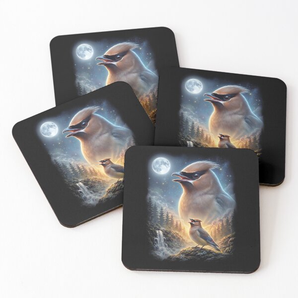Item preview, Funny Cedar Waxwing Howling Moon Art Bird Lover Birding designed and sold by DoodleTortle.