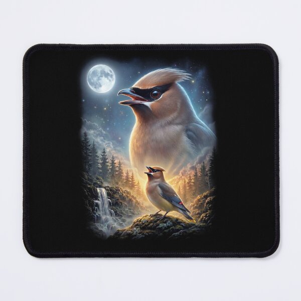 Item preview, Funny Cedar Waxwing Howling Moon Art Bird Lover Birding designed and sold by DoodleTortle.