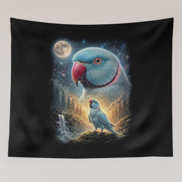 Item preview, Funny Blue Ringneck Parakeet Howling Moon Art Parrot Lover designed and sold by DoodleTortle.