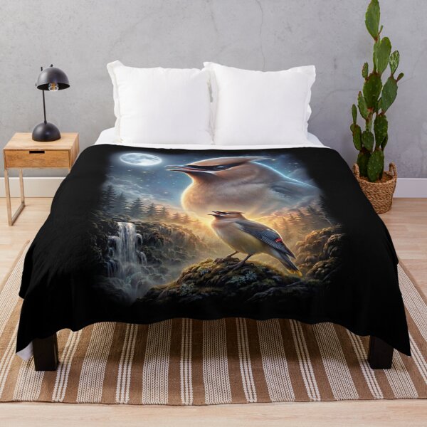 Item preview, Funny Cedar Waxwing Howling Moon Art Bird Lover Birding designed and sold by DoodleTortle.
