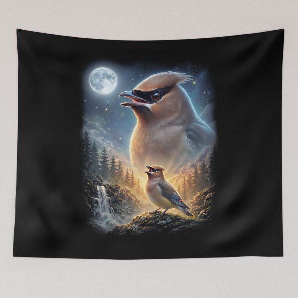 Item preview, Funny Cedar Waxwing Howling Moon Art Bird Lover Birding designed and sold by DoodleTortle.