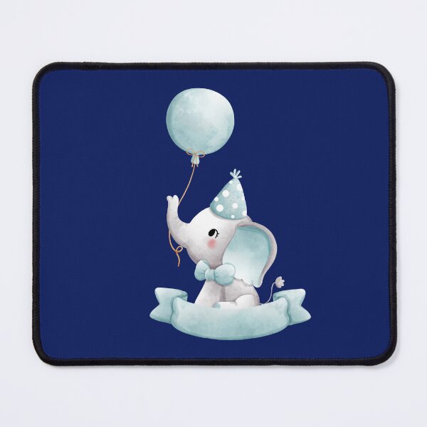 Item preview, Cute Watercolor Elephant with Birthday Hat, Balloon and Blue Ribbon Banner designed and sold by SolutionsArt.