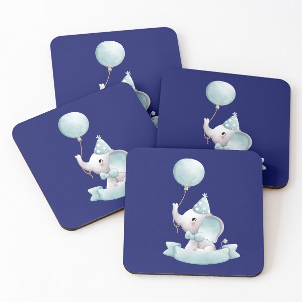 Item preview, Cute Watercolor Elephant with Birthday Hat, Balloon and Blue Ribbon Banner designed and sold by SolutionsArt.