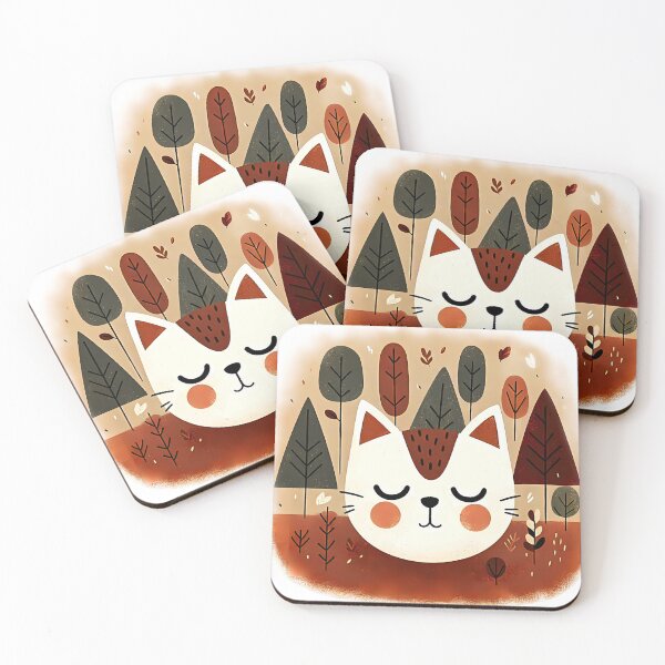 Item preview, Cute Cat Forest Sleeping Kitty in Autumn Trees Nature Art Illustration designed and sold by meesub.
