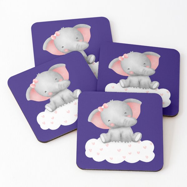 Item preview, Cute Watercolor Girl Elephant with Pink Bow Sitting on Heart Cloud designed and sold by SolutionsArt.