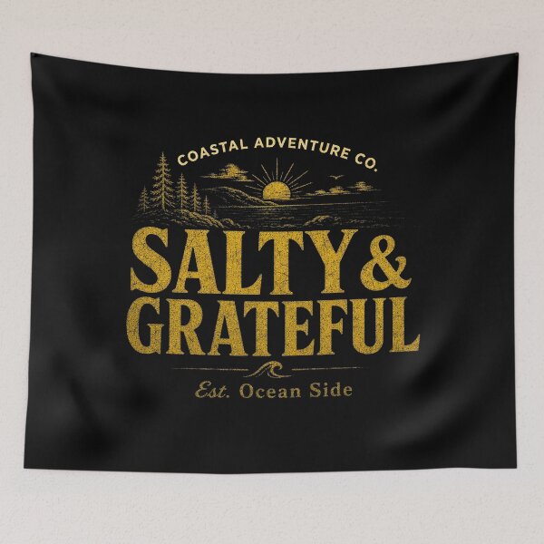 Item preview, Salty & Grateful Retro Surf Coastal Typography Tee Sticker Beach Ocean Gift designed and sold by sharifex.