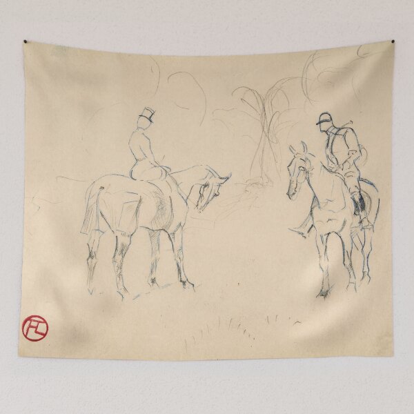 Item preview, A Woman and a Man on Horseback by Henri de Toulouse-Lautrec Equestrian Sketch Print designed and sold by artofuniverse.