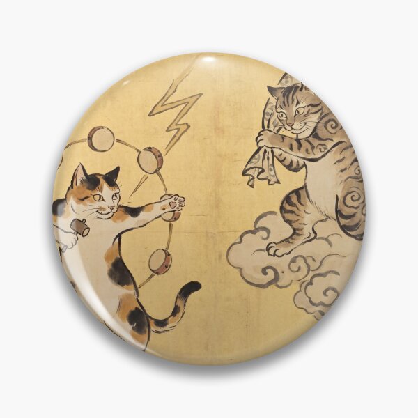 Item preview, Cute Cat Fujin and Raijin — Kawaii Wind and Thunder Gods on Gold Screen | Japanese Cat Art designed and sold by Ukiyo Neko Hyakkei - Cats of the Floating World-.