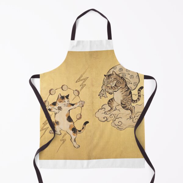 Item preview, Cute Cat Fujin and Raijin — Kawaii Wind and Thunder Gods on Gold Screen | Japanese Cat Art designed and sold by Ukiyo Neko Hyakkei - Cats of the Floating World-.