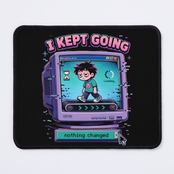 Item preview, I Kept Going Nothing Changed – Retro 90s Aesthetic Glitch Cartoon Treadmill Design designed and sold by Rude Bot.