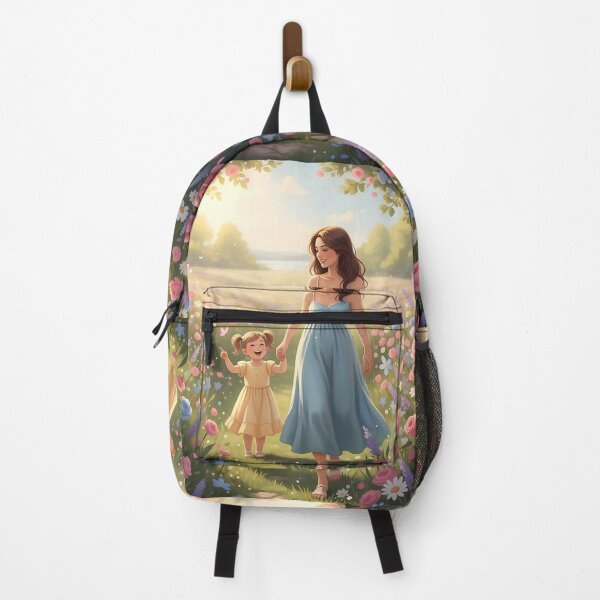 Item preview, Mother and Daughter in Flower Field – Whimsical Spring Aesthetic Illustration designed and sold by Y-MOONSTAR.