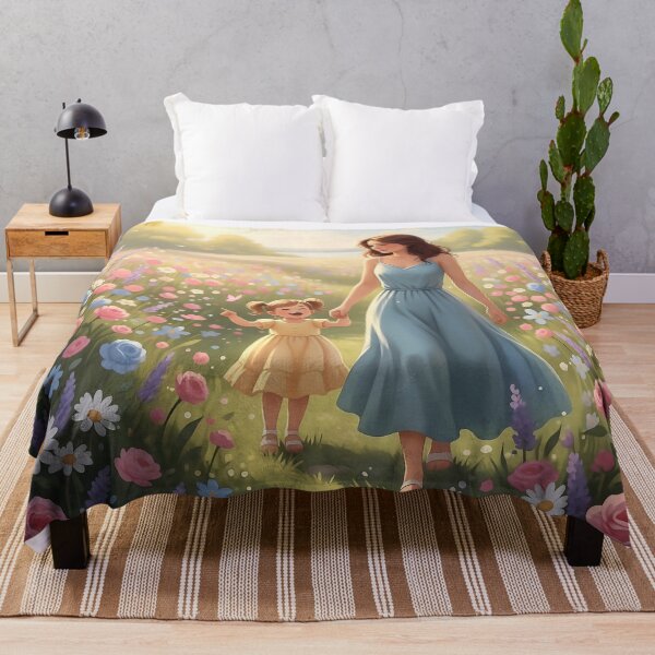 Item preview, Mother and Daughter in Flower Field – Whimsical Spring Aesthetic Illustration designed and sold by Y-MOONSTAR.