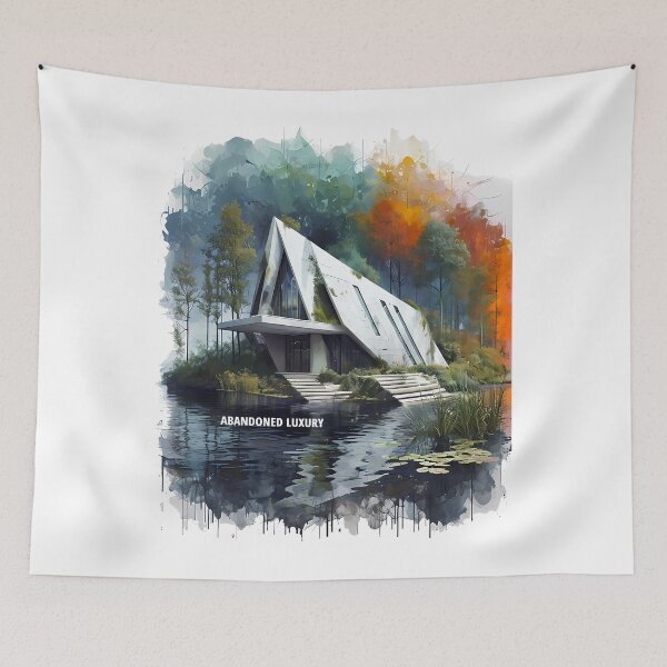 Item preview, LUJO ABANDONADO - Boceto de ruinas de una casa moderna con estructura en forma de A designed and sold by Modern Nest Art.