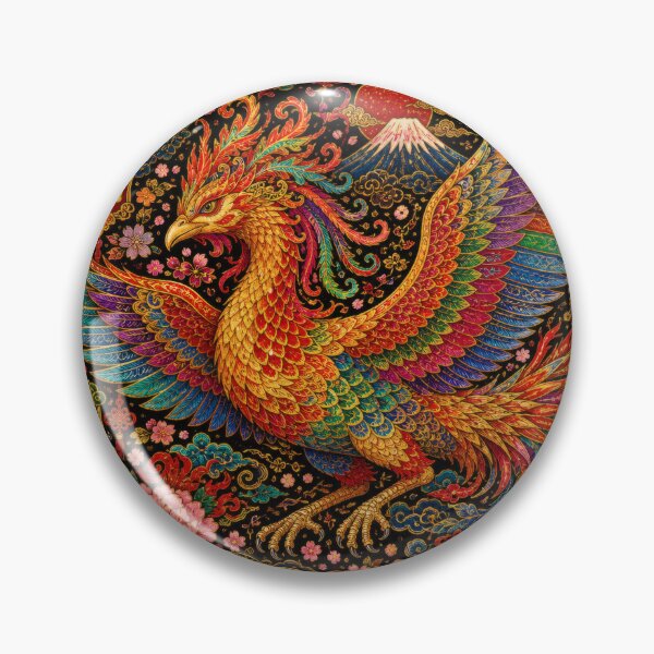 Item preview, Japanese Phoenix with Mount Fuji and Lotus - Vintage Ukiyo-e Art designed and sold by WabiSabiArts.