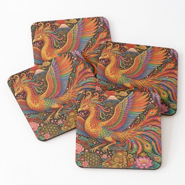 Item preview, Japanese Phoenix with Mount Fuji and Lotus - Vintage Ukiyo-e Art designed and sold by WabiSabiArts.