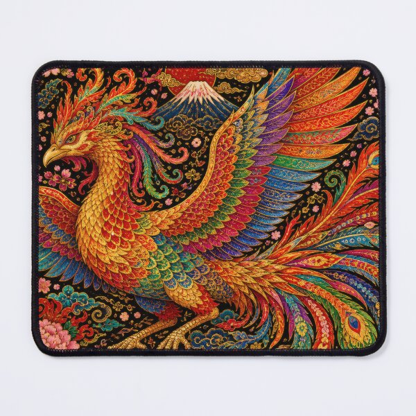 Item preview, Japanese Phoenix with Mount Fuji and Lotus - Vintage Ukiyo-e Art designed and sold by WabiSabiArts.
