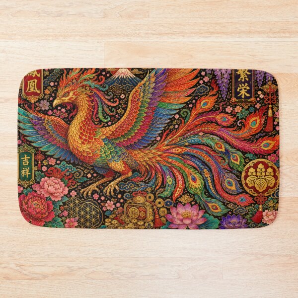 Item preview, Japanese Phoenix with Mount Fuji and Lotus - Vintage Ukiyo-e Art designed and sold by WabiSabiArts.