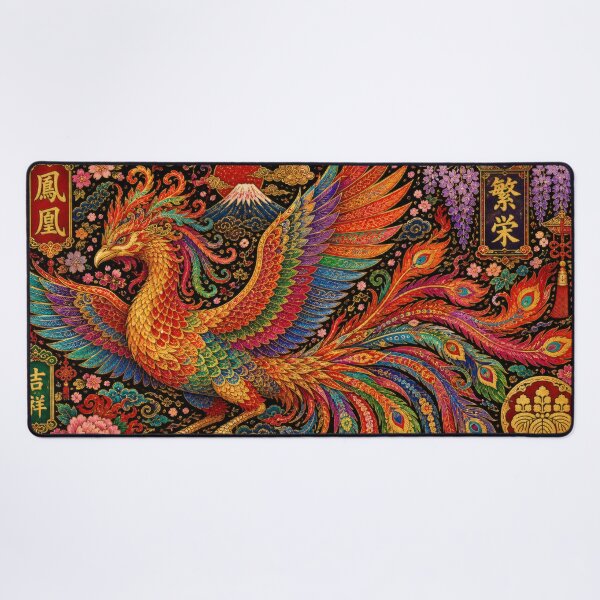 Item preview, Japanese Phoenix with Mount Fuji and Lotus - Vintage Ukiyo-e Art designed and sold by WabiSabiArts.