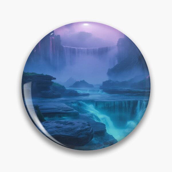 Item preview, Bioluminescent Waterfall Landscape with Glowing Alien Cliffs and Mist designed and sold by Luminous Wilds.