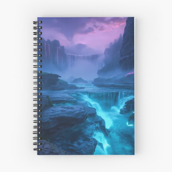 Item preview, Bioluminescent Waterfall Landscape with Glowing Alien Cliffs and Mist designed and sold by Luminous Wilds.