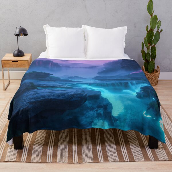 Item preview, Bioluminescent Waterfall Landscape with Glowing Alien Cliffs and Mist designed and sold by Luminous Wilds.