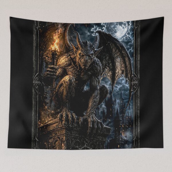 Item preview, Gargoyle of the Burning Watchtower – Dark Fantasy Gothic Demon Card Art designed and sold by thor81pl.