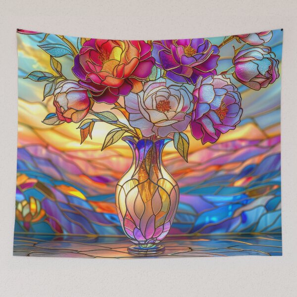 Item preview, Floral Bouquet in Vase – Stained Glass Floral Art designed and sold by MargaretWiktor.