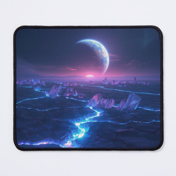 Item preview, Alien Desert Landscape with Glowing Crystals and Planetary Horizon designed and sold by Luminous Wilds.