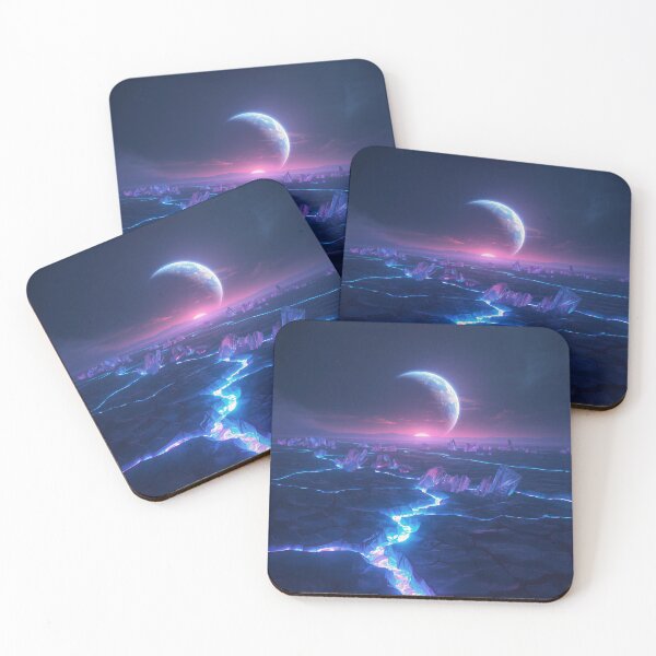 Item preview, Alien Desert Landscape with Glowing Crystals and Planetary Horizon designed and sold by Luminous Wilds.