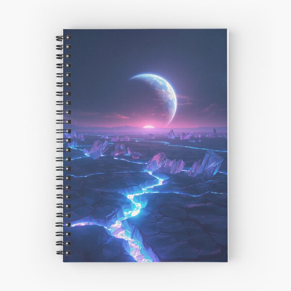 Item preview, Alien Desert Landscape with Glowing Crystals and Planetary Horizon designed and sold by Luminous Wilds.